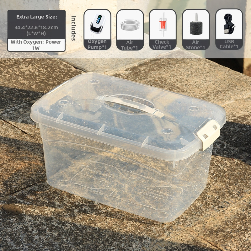 Pastiprināta pārnēsājamā makšķerēšanas kaste ar dzīvu zivju spaini un bruņurupuču barošanas tvertni (Materiāls: Plastmasa; Bruto svars: Cits)