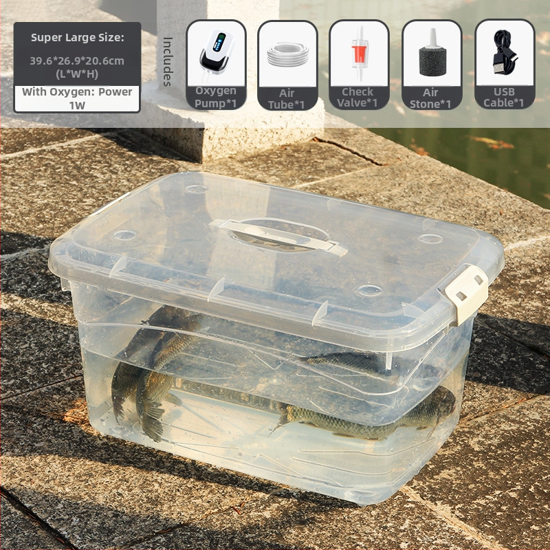 Pastiprināta pārnēsājamā makšķerēšanas kaste ar dzīvu zivju spaini un bruņurupuču barošanas tvertni (Materiāls: Plastmasa; Bruto svars: Cits)