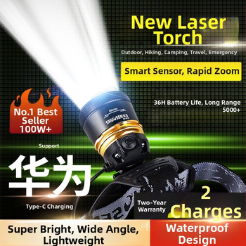 Įkraunama galvos žibintu naktinei žvejybai, 18650 baterija, 200–500 m šviesos spindulys, veikimo laikas 2–10 val.