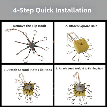 Zivju āķu komplekts – astoņskājains āķis, bez asmens, griežama plāksne un kvadrātveida ēdams jūras makšķerēšanai