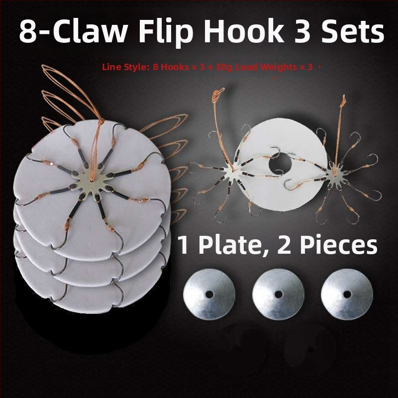 Zivju āķu komplekts – astoņskājains āķis, bez asmens, griežama plāksne un kvadrātveida ēdams jūras makšķerēšanai