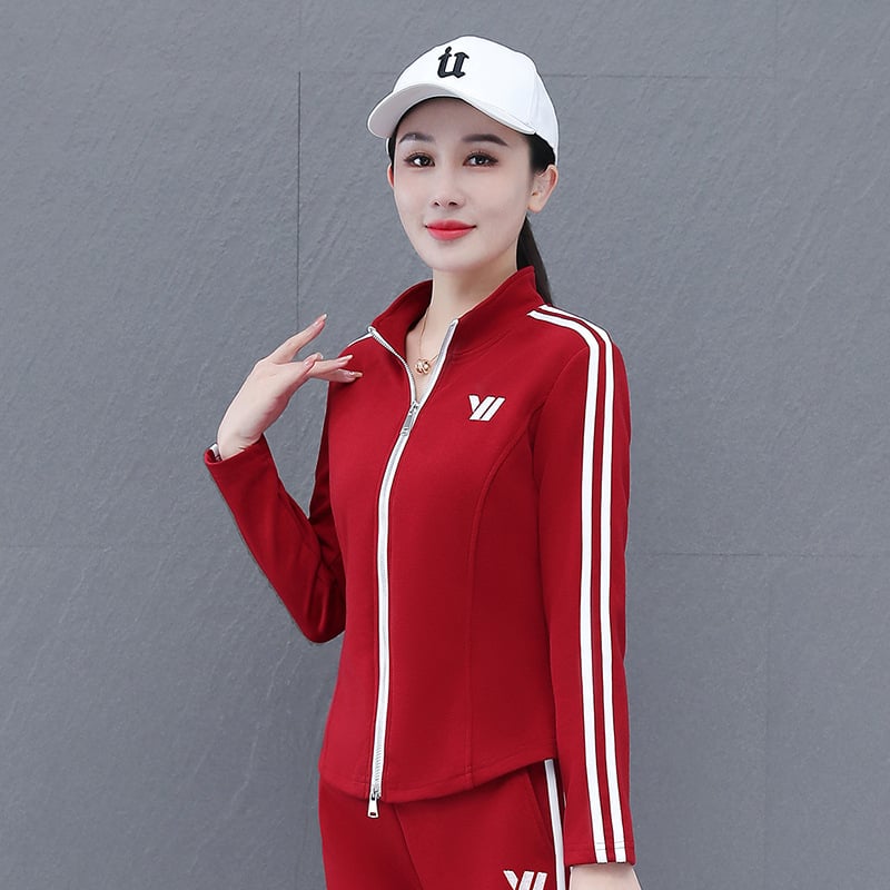 Keturkampio šokio sportinis komplektas su užtrauktuku – moterims, ilgomis rankovėmis, stovintis kaklas, be pamušalo, 95% medvilnė