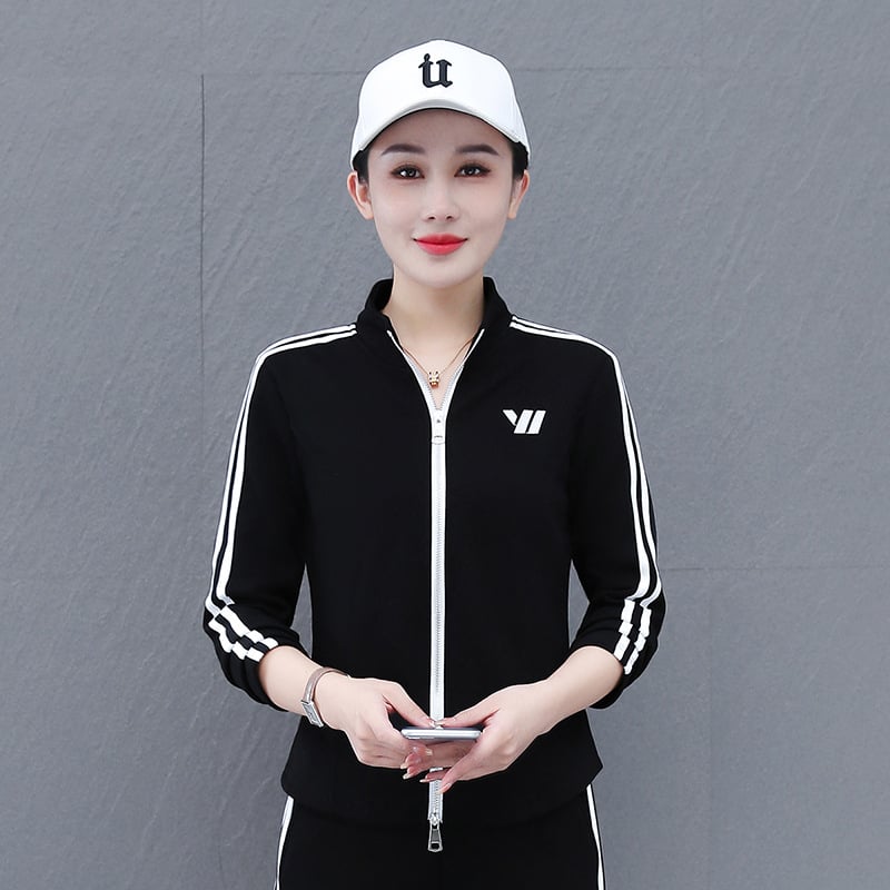 Keturkampio šokio sportinis komplektas su užtrauktuku – moterims, ilgomis rankovėmis, stovintis kaklas, be pamušalo, 95% medvilnė