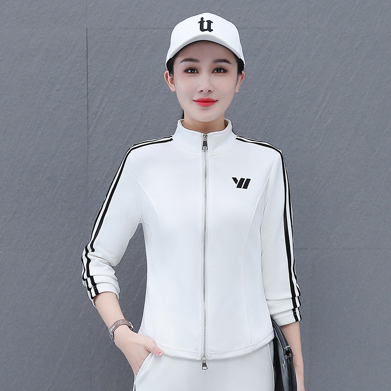 Keturkampio šokio sportinis komplektas su užtrauktuku – moterims, ilgomis rankovėmis, stovintis kaklas, be pamušalo, 95% medvilnė