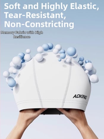 ADKING Peldcepure pieaugušajiem — ūdensizturīga, elpojoša, piemērota gariem matiem, ausu aizsardzība, spandekss-poliesters