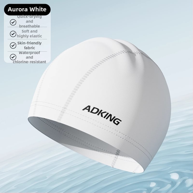 ADKING Peldcepure pieaugušajiem — ūdensizturīga, elpojoša, piemērota gariem matiem, ausu aizsardzība, spandekss-poliesters