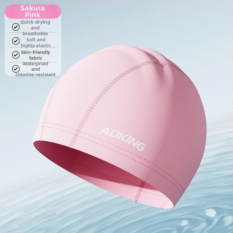 ADKING Peldcepure pieaugušajiem — ūdensizturīga, elpojoša, piemērota gariem matiem, ausu aizsardzība, spandekss-poliesters