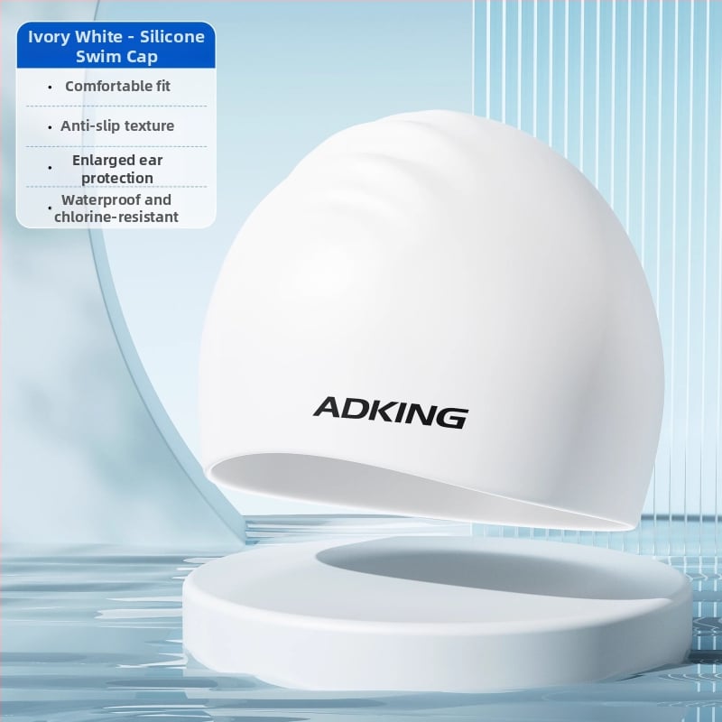 ADKING Peldcepure pieaugušajiem — ūdensizturīga, elpojoša, piemērota gariem matiem, ausu aizsardzība, spandekss-poliesters