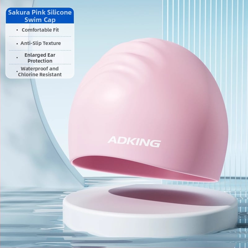ADKING Peldcepure pieaugušajiem — ūdensizturīga, elpojoša, piemērota gariem matiem, ausu aizsardzība, spandekss-poliesters