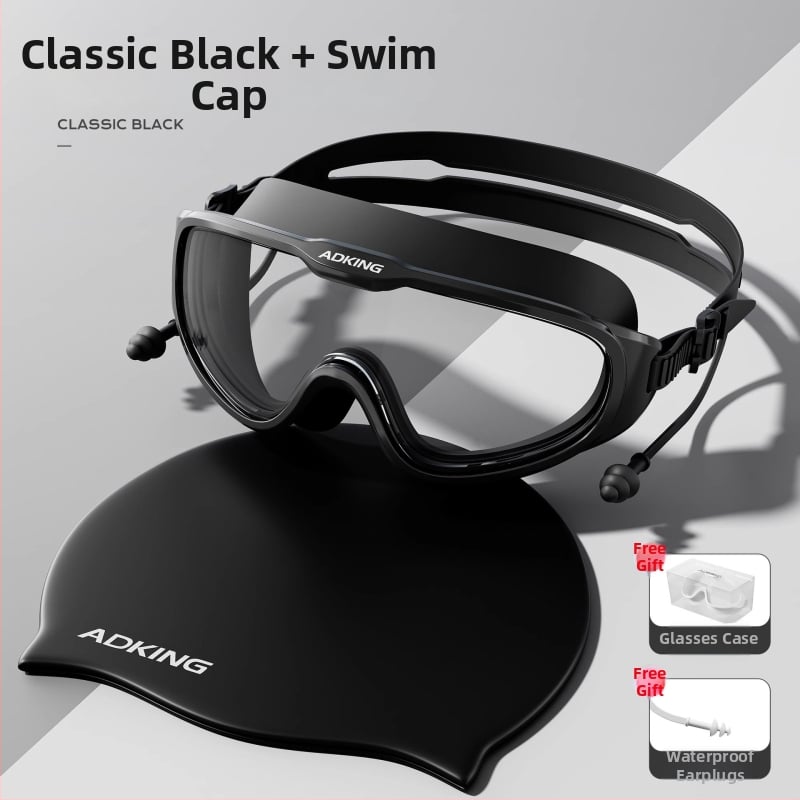 ADKING Peldcepure pieaugušajiem — ūdensizturīga, elpojoša, piemērota gariem matiem, ausu aizsardzība, spandekss-poliesters