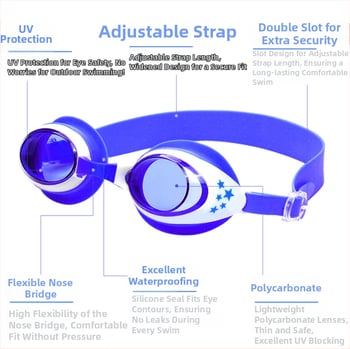 Σετ για παιδιά: καπέλο κολύμβησης από σιλικόνη και γυαλιά κολύμβησης με αντιθαμβωτικά φακοί πολυκαρβονικοί, σχέδιο καρχαρία