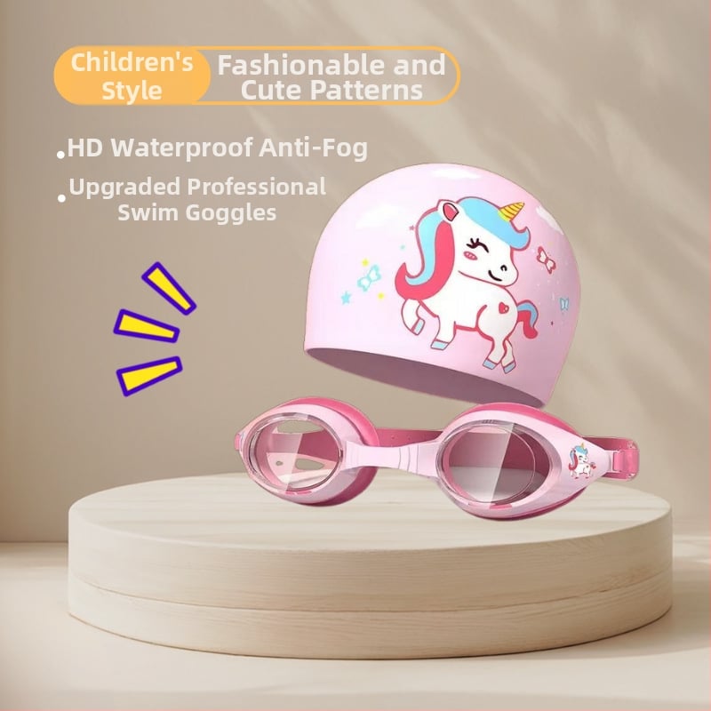 Σετ για παιδιά: καπέλο κολύμβησης από σιλικόνη και γυαλιά κολύμβησης με αντιθαμβωτικά φακοί πολυκαρβονικοί, σχέδιο καρχαρία