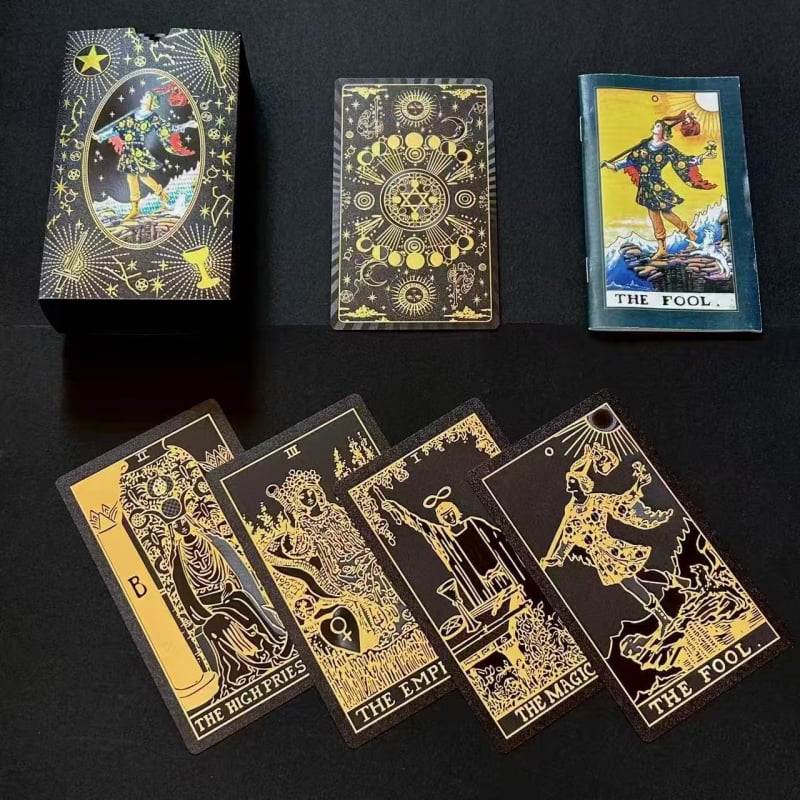 Tarot kartes ar foliju – PET materiāls, pilns komplekts iesācējiem, iekļauts video vadlīnija