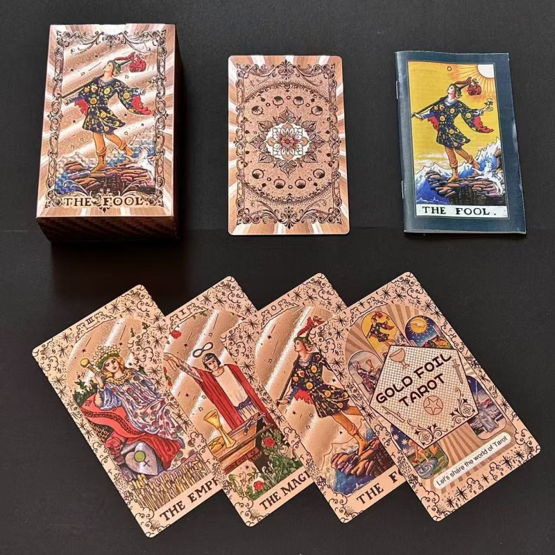 Tarot kartes ar foliju – PET materiāls, pilns komplekts iesācējiem, iekļauts video vadlīnija