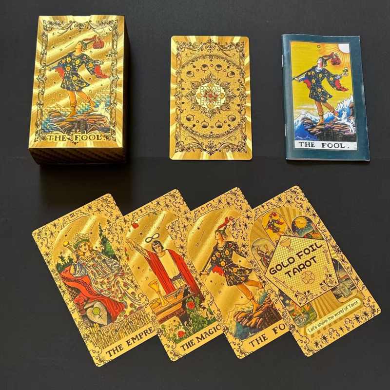 Tarot kartes ar foliju – PET materiāls, pilns komplekts iesācējiem, iekļauts video vadlīnija