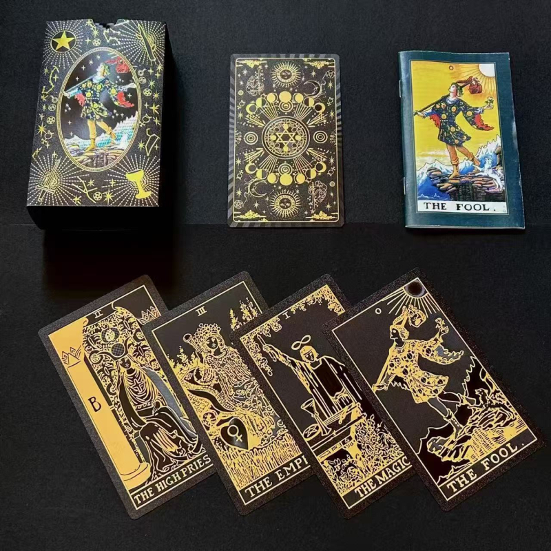 Tarot kartes ar foliju – PET materiāls, pilns komplekts iesācējiem, iekļauts video vadlīnija