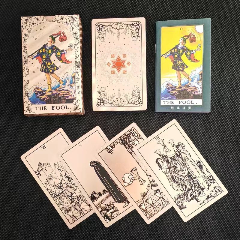 Tarot kartes ar foliju – PET materiāls, pilns komplekts iesācējiem, iekļauts video vadlīnija