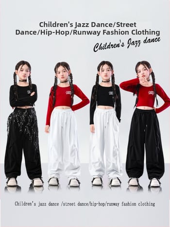 Vaikų džazo šokių komplektas miestui — kroptop mergaitėms, 95% medvilnė, švelni audinio apdaila, 8+ metų, pavasaris-ruduo