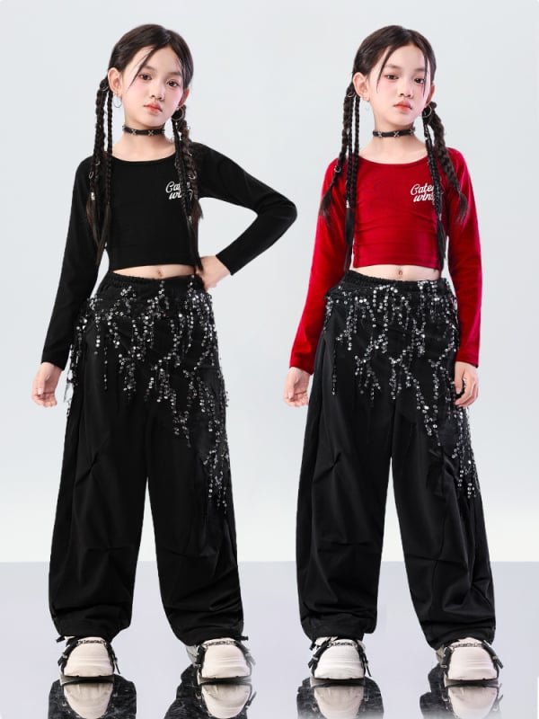 Vaikų džazo šokių komplektas miestui — kroptop mergaitėms, 95% medvilnė, švelni audinio apdaila, 8+ metų, pavasaris-ruduo