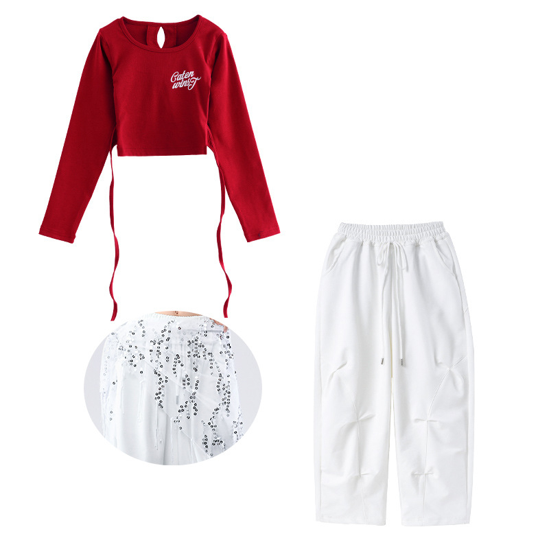 Vaikų džazo šokių komplektas miestui — kroptop mergaitėms, 95% medvilnė, švelni audinio apdaila, 8+ metų, pavasaris-ruduo