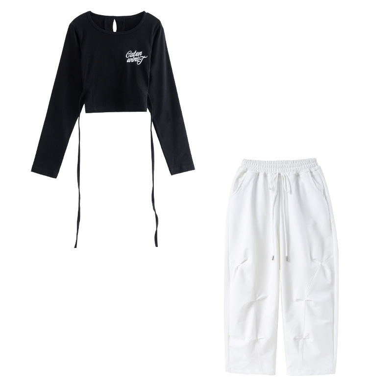 Vaikų džazo šokių komplektas miestui — kroptop mergaitėms, 95% medvilnė, švelni audinio apdaila, 8+ metų, pavasaris-ruduo