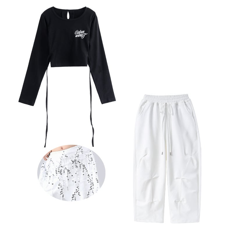 Vaikų džazo šokių komplektas miestui — kroptop mergaitėms, 95% medvilnė, švelni audinio apdaila, 8+ metų, pavasaris-ruduo