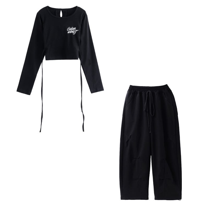 Vaikų džazo šokių komplektas miestui — kroptop mergaitėms, 95% medvilnė, švelni audinio apdaila, 8+ metų, pavasaris-ruduo