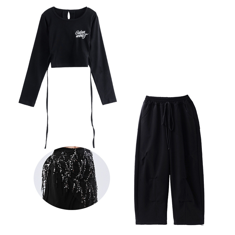 Vaikų džazo šokių komplektas miestui — kroptop mergaitėms, 95% medvilnė, švelni audinio apdaila, 8+ metų, pavasaris-ruduo