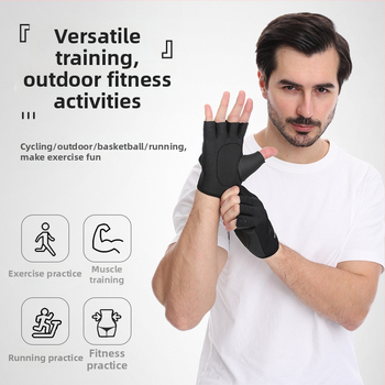 Sporta cimdi ar puspirkstiem velosipēdam un treniņiem — pieaugušajiem, viendzimuma, vidējā biezuma, puspirksta dizains