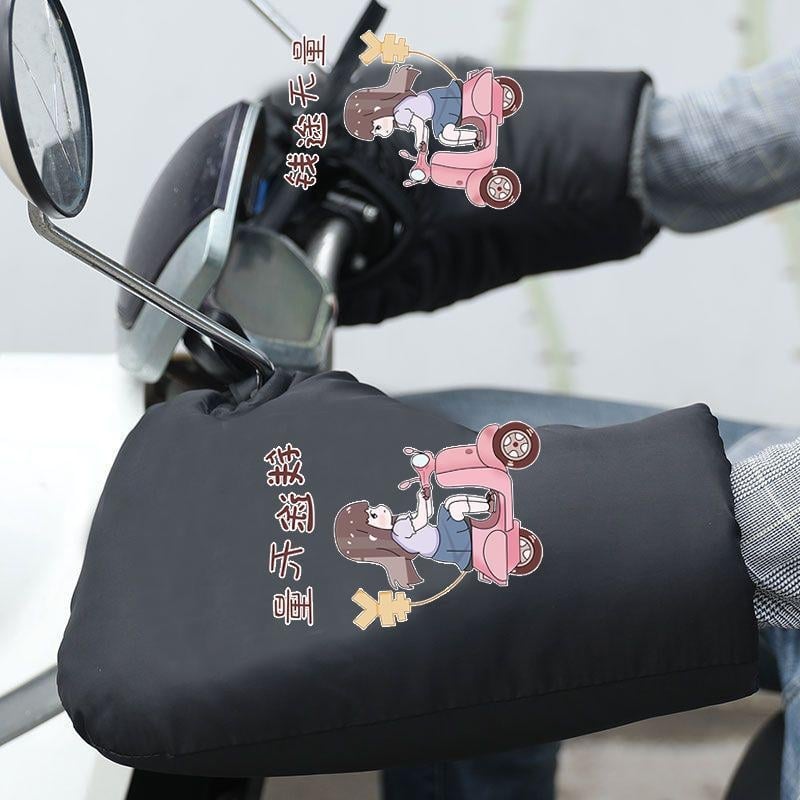 Elektriskā motocikla stūres vāciņš ar ziemas fleece pildījumu, bieza siltinājums, ūdensizturīgs PVC