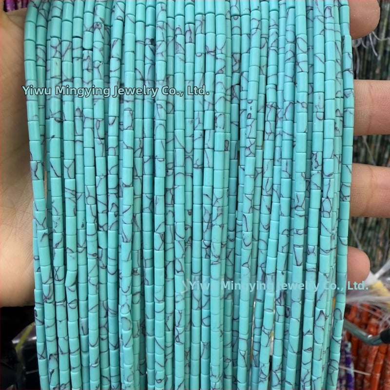 Cilindrične perle od prirodnog kamena: ahat i tirkiz, za DIY ogrlice