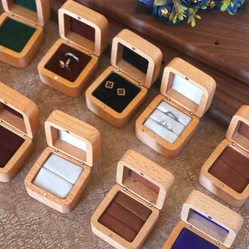 Cutie de propunere pentru inel din lemn - ambalaj pentru bijuterii, cutie pentru inele și cercei