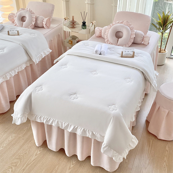 Četverodijelni set navlaka za krevet za kozmetički salon, korejski stil, minimalistički svijetao luksuz, poliester, strojno pranje, za krevet širine 0,8 m