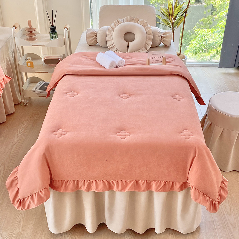 Četverodijelni set navlaka za krevet za kozmetički salon, korejski stil, minimalistički svijetao luksuz, poliester, strojno pranje, za krevet širine 0,8 m