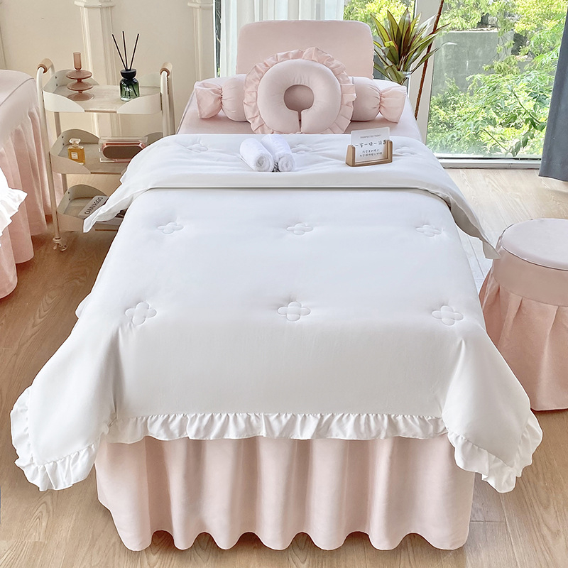 Četverodijelni set navlaka za krevet za kozmetički salon, korejski stil, minimalistički svijetao luksuz, poliester, strojno pranje, za krevet širine 0,8 m