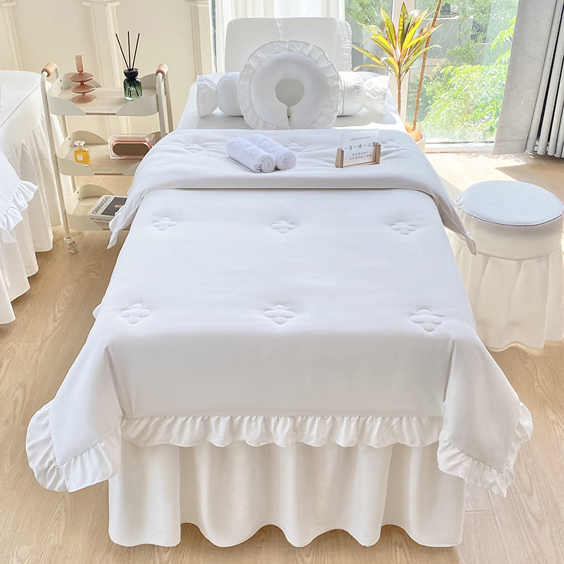 Četverodijelni set navlaka za krevet za kozmetički salon, korejski stil, minimalistički svijetao luksuz, poliester, strojno pranje, za krevet širine 0,8 m