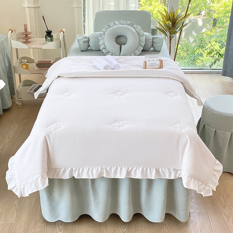 Četverodijelni set navlaka za krevet za kozmetički salon, korejski stil, minimalistički svijetao luksuz, poliester, strojno pranje, za krevet širine 0,8 m