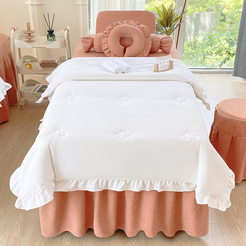 Četverodijelni set navlaka za krevet za kozmetički salon, korejski stil, minimalistički svijetao luksuz, poliester, strojno pranje, za krevet širine 0,8 m