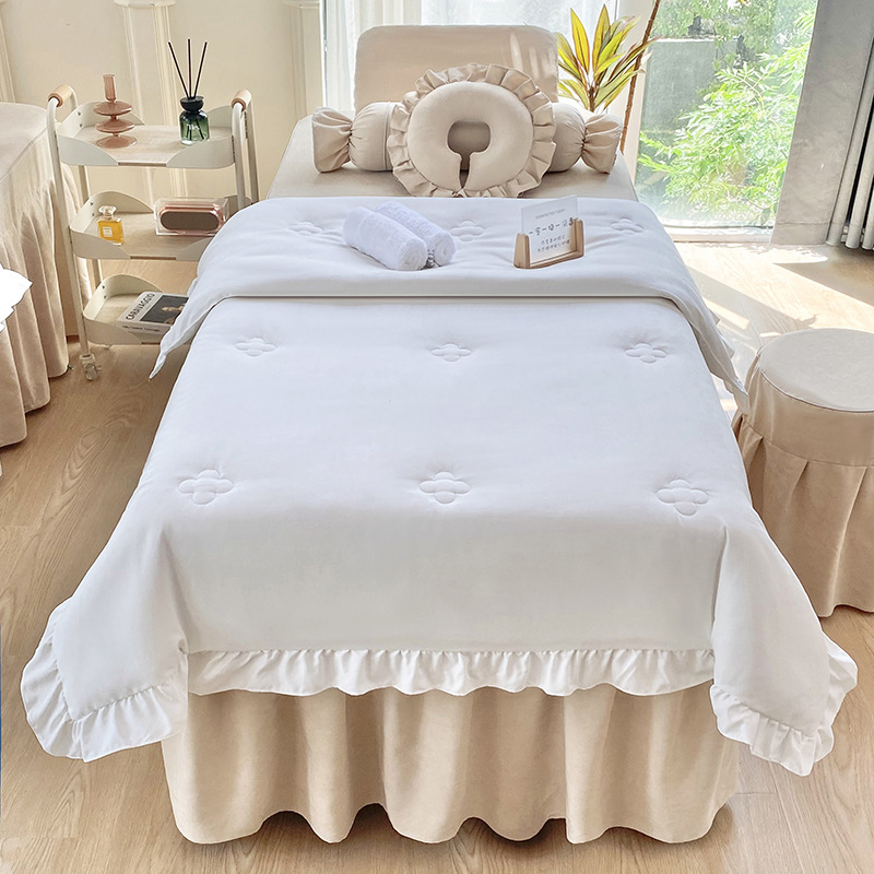 Četverodijelni set navlaka za krevet za kozmetički salon, korejski stil, minimalistički svijetao luksuz, poliester, strojno pranje, za krevet širine 0,8 m