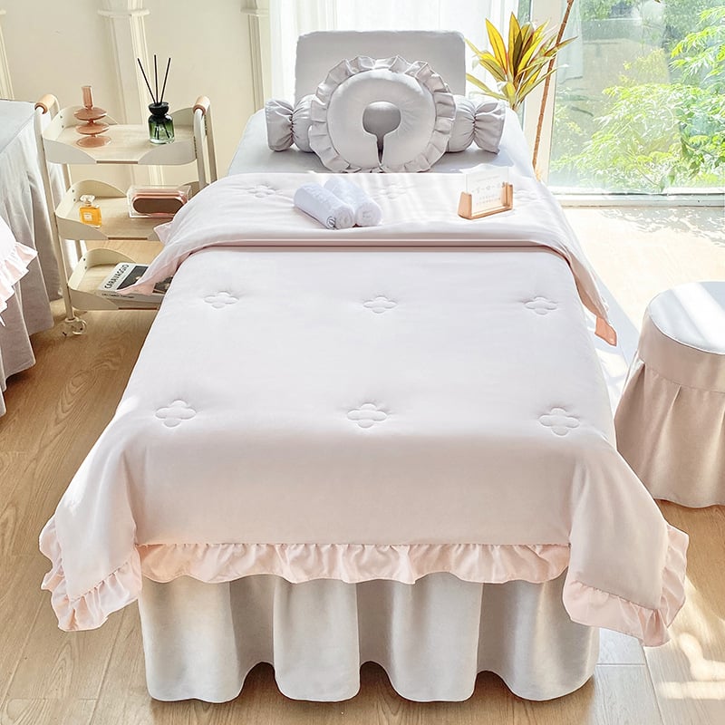 Četverodijelni set navlaka za krevet za kozmetički salon, korejski stil, minimalistički svijetao luksuz, poliester, strojno pranje, za krevet širine 0,8 m