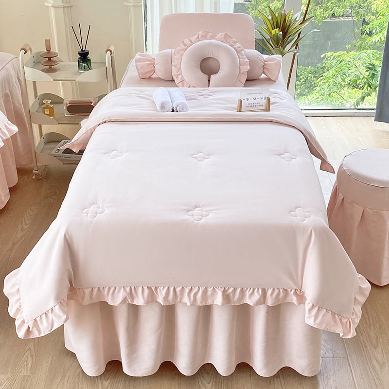 Četverodijelni set navlaka za krevet za kozmetički salon, korejski stil, minimalistički svijetao luksuz, poliester, strojno pranje, za krevet širine 0,8 m