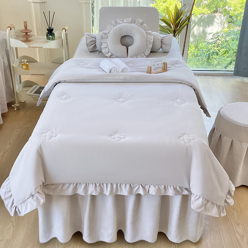 Četverodijelni set navlaka za krevet za kozmetički salon, korejski stil, minimalistički svijetao luksuz, poliester, strojno pranje, za krevet širine 0,8 m