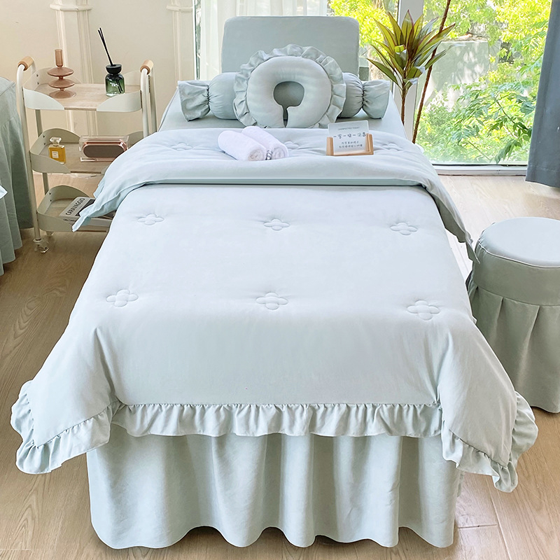 Četverodijelni set navlaka za krevet za kozmetički salon, korejski stil, minimalistički svijetao luksuz, poliester, strojno pranje, za krevet širine 0,8 m