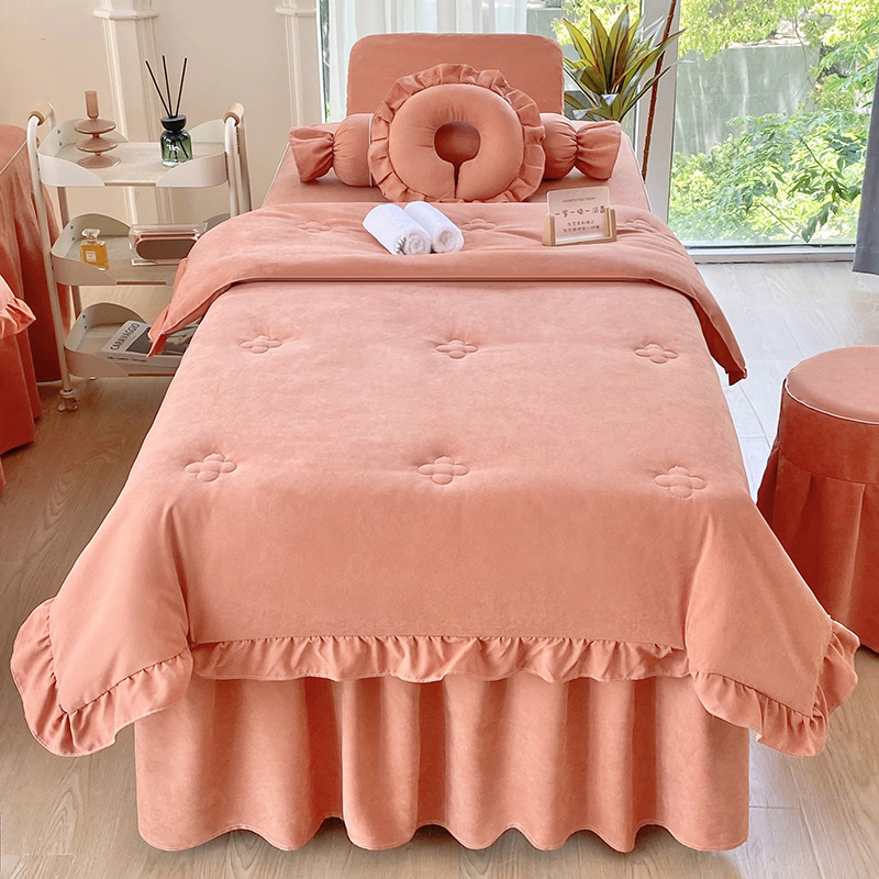 Četverodijelni set navlaka za krevet za kozmetički salon, korejski stil, minimalistički svijetao luksuz, poliester, strojno pranje, za krevet širine 0,8 m