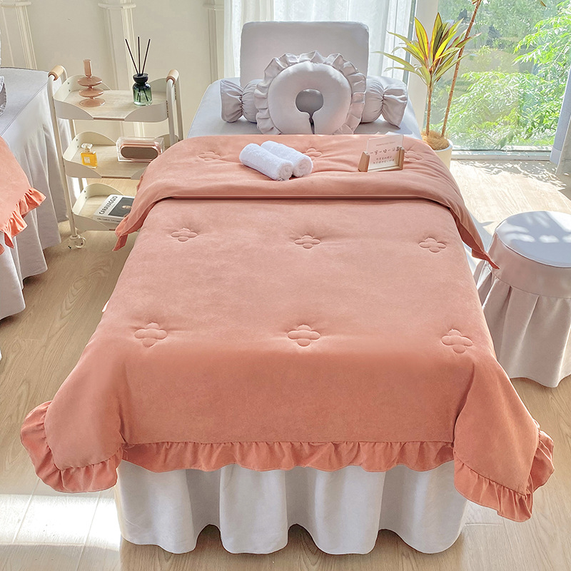Četverodijelni set navlaka za krevet za kozmetički salon, korejski stil, minimalistički svijetao luksuz, poliester, strojno pranje, za krevet širine 0,8 m