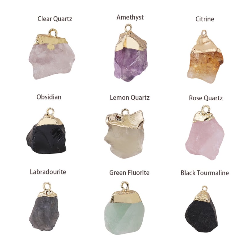 Sanshi Geometrijski nakit s kristalom – ametist, ružičasti kvarc, bijeli kristal ili citrin, elektroplatirano