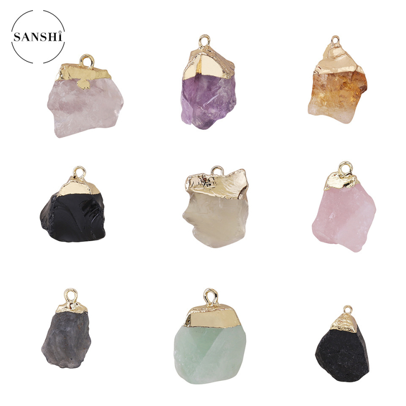 Sanshi Geometrijski nakit s kristalom – ametist, ružičasti kvarc, bijeli kristal ili citrin, elektroplatirano