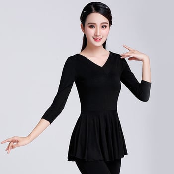 Lotynų šokių praktikos topas – ilgomis rankovėmis, Modal audinys ir triušio plaukai, skiautiniai siuvimai, scenos kostiumas