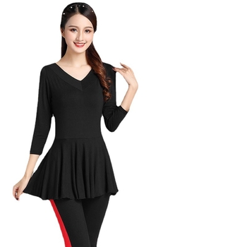 Lotynų šokių praktikos topas – ilgomis rankovėmis, Modal audinys ir triušio plaukai, skiautiniai siuvimai, scenos kostiumas