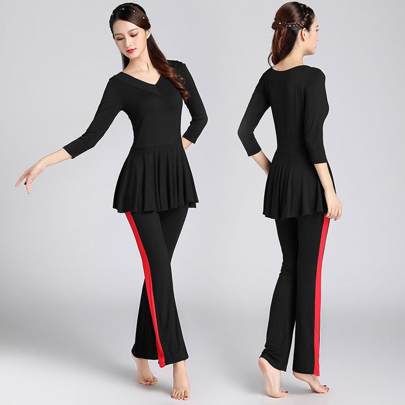 Lotynų šokių praktikos topas – ilgomis rankovėmis, Modal audinys ir triušio plaukai, skiautiniai siuvimai, scenos kostiumas